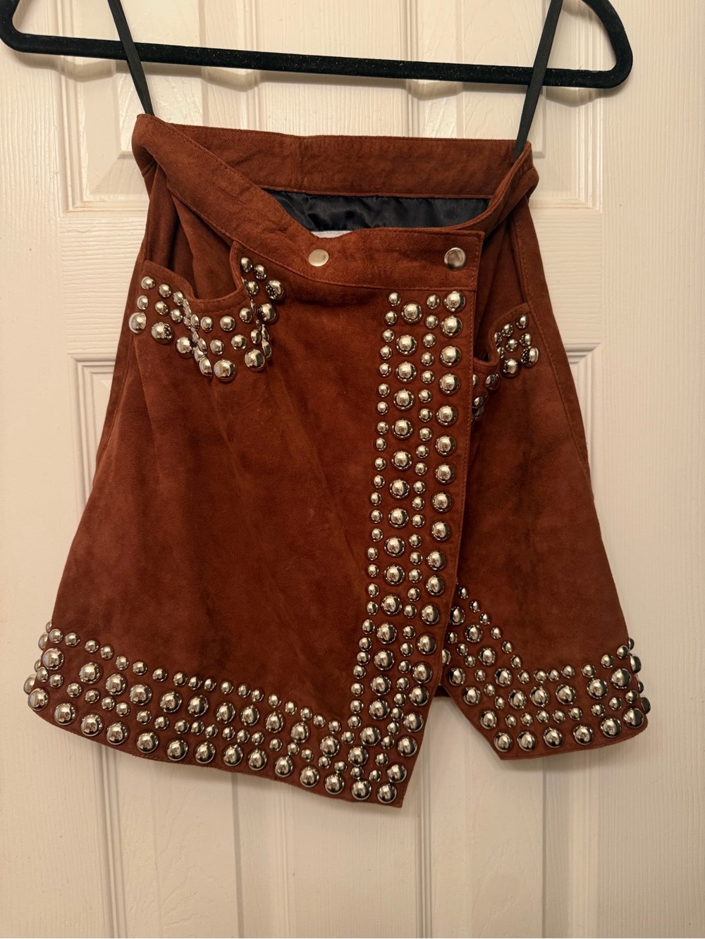 BNWT Brown Suede Studded Wrap Mini Skirt
